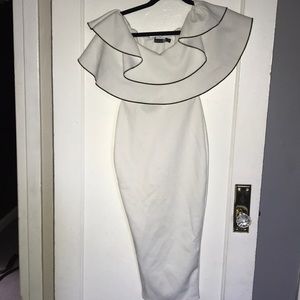 White/Black stitch off shoulder midi bodycon dress